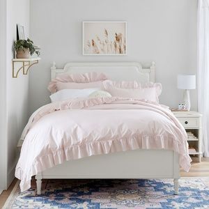 Pottery Barn Teen Washed Cotton Ruffle Organic Duvet, Full Queen, Powdered Blush